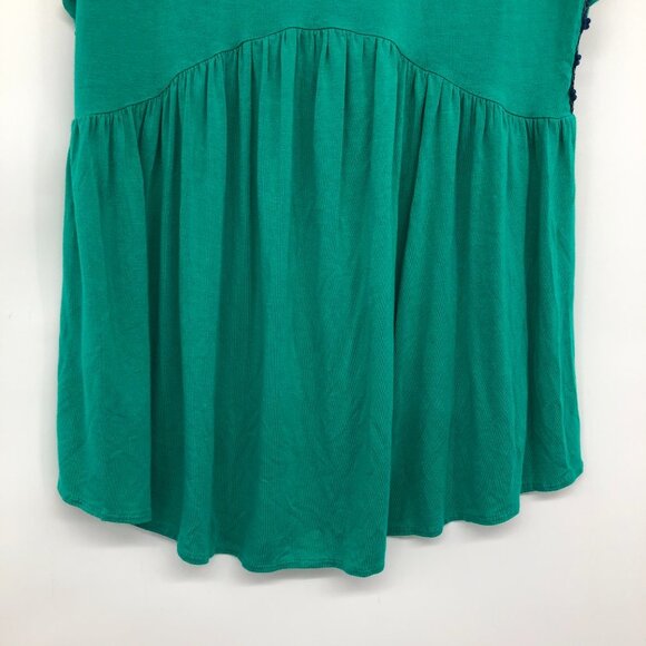 Nanette Lepore Teal Green Short Sleeve Flowy V-Neck yarn trim Blouse size L - Picture 11 of 16